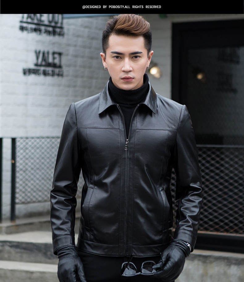 Papo Shiti Mùa xuân mới Da Haining Da của người đàn ông da cừu ngắn Slim Jacket 79