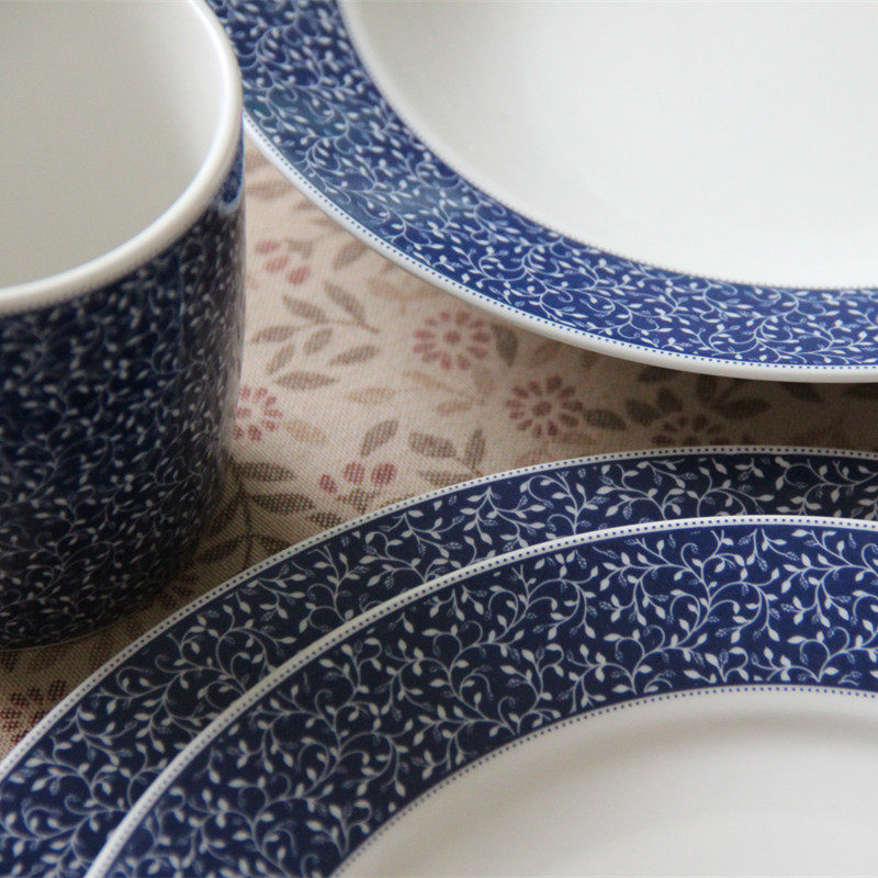 Smoke Rain Green Flowers Export Netherlands Foreign Trade Uni-Western Meal Kit Positive Meal Dish Sweet Pint Rice Bowl of Dish Milk Cup