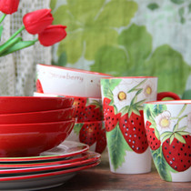 Hand-painted Strawberry Ceramic Cutlery Suit Glazed Dish Cups Nordic Style Home Cute Mesh Red Ins