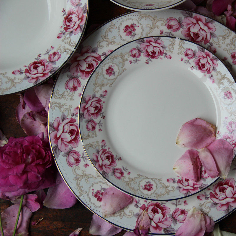 Garden Autumn Rouge English-style ceramic tableware bowls and dishes breakfast afternoon tea tray home set (defective)