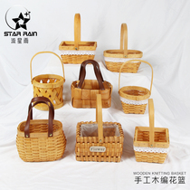 Hand-held flower basket rattan straw weave wicker bamboo hand-woven flower arrangement small flowers dried flower Flower Girl wedding wedding wedding