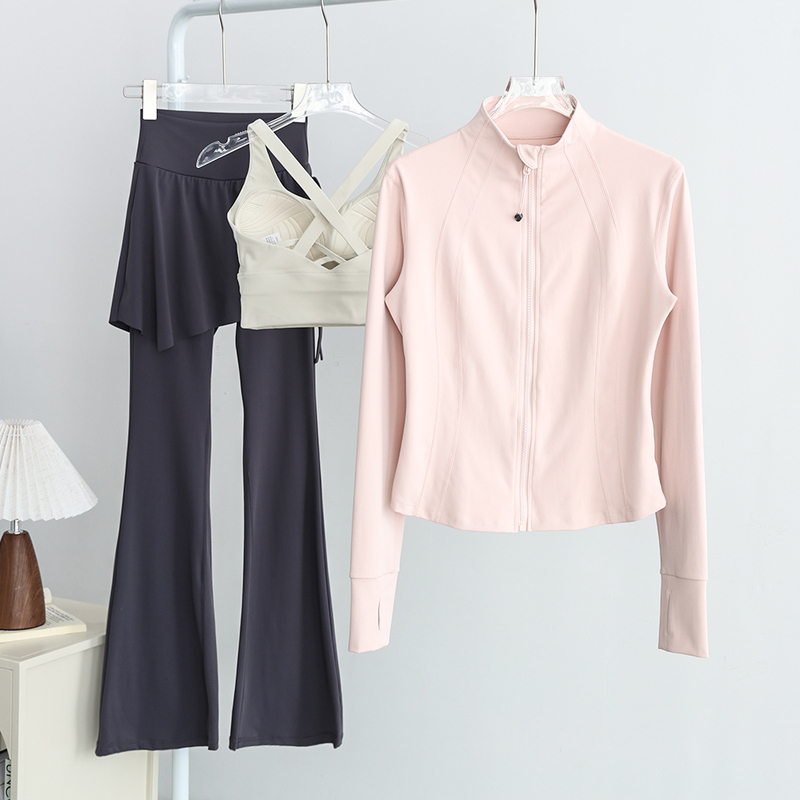 Quick-Drying Running Yoga Clothing Set for Women, New Fitness Jacket, Pilates Three-Piece Set, High-End Stand-Up Collar Sports Suit