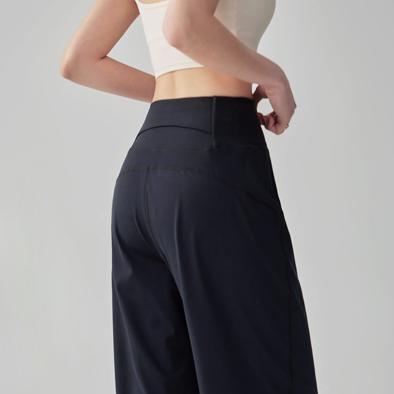 Loose Drapey Sports Pants with Pockets, Straight-Leg, High-Waisted, Slimming, Breathable, Quick-Drying Running Training Pants for Women