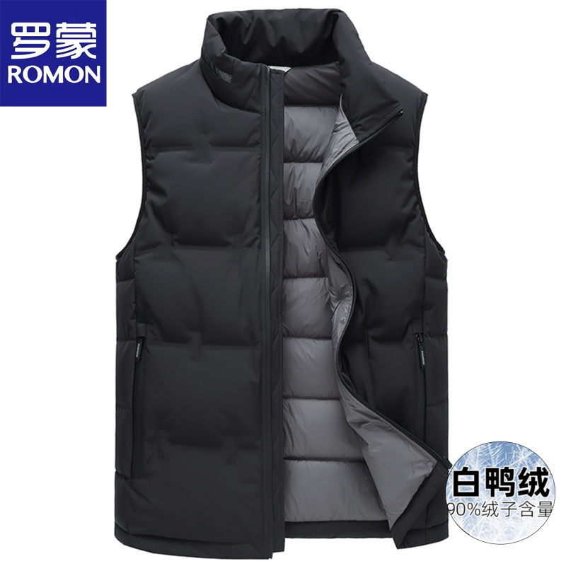 Romon Winter Plus-Size down Vest for Men, Stand-Up Collar, Oversized, Loose-Fitting, Warm, Sleeveless Vest for Outerwear