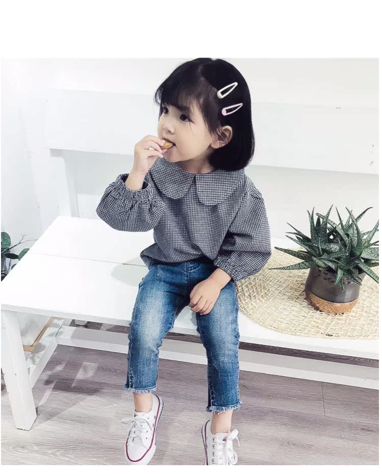 Áo sơ mi nữ kẻ sọc Xuân mới 1-2-3 tuổi 4 Phiên bản Hàn Quốc áo sơ mi dài tay cho bé sơ mi nữ búp bê quần áo bé gái