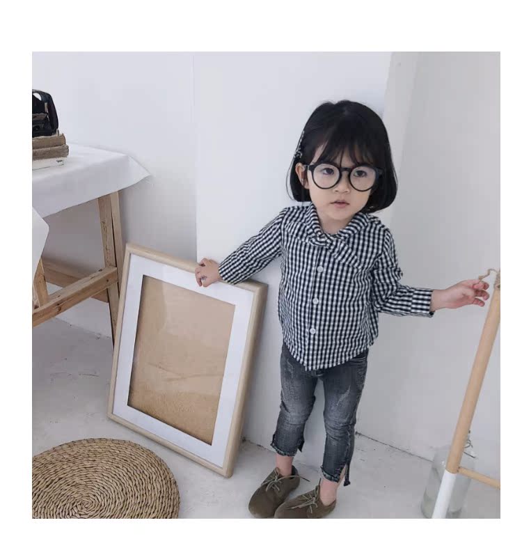 Quần áo trẻ em nữ sơ mi kẻ sọc xuân hè 2018 mới Hàn Quốc phiên bản 1-3 tuổi 4 bé gái sơ mi hoang dã đồ bộ bé trai