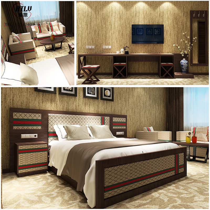 Hotel Guesthouse Guest Room Bed Rental room Standard room Large bed room 1 8 m to complete set of furniture computer desk containing cabinet