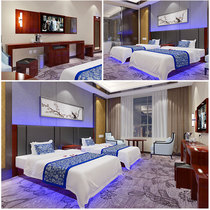 Beijing hotel standard room full set furniture density board veneer painted computer desk soft bag bedside bedcase