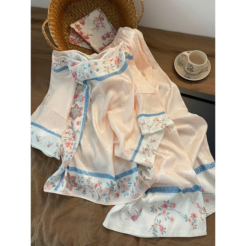 French Rmok Chinese-Style Retro Jacquard Design Short-Sleeved Pajamas for Women, Summer Large Size Ice Silk Long Pants Loungewear