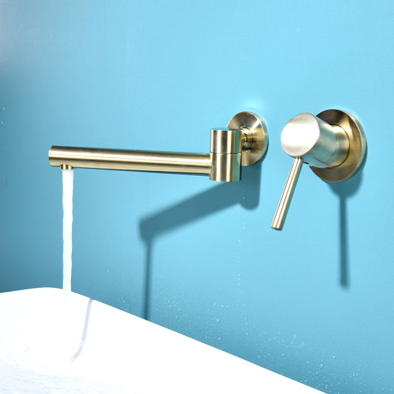 Fashso embedded wall-mounted faucet hot and cold hidden all-copper concealed golden rotatable wall-out washbasin faucet