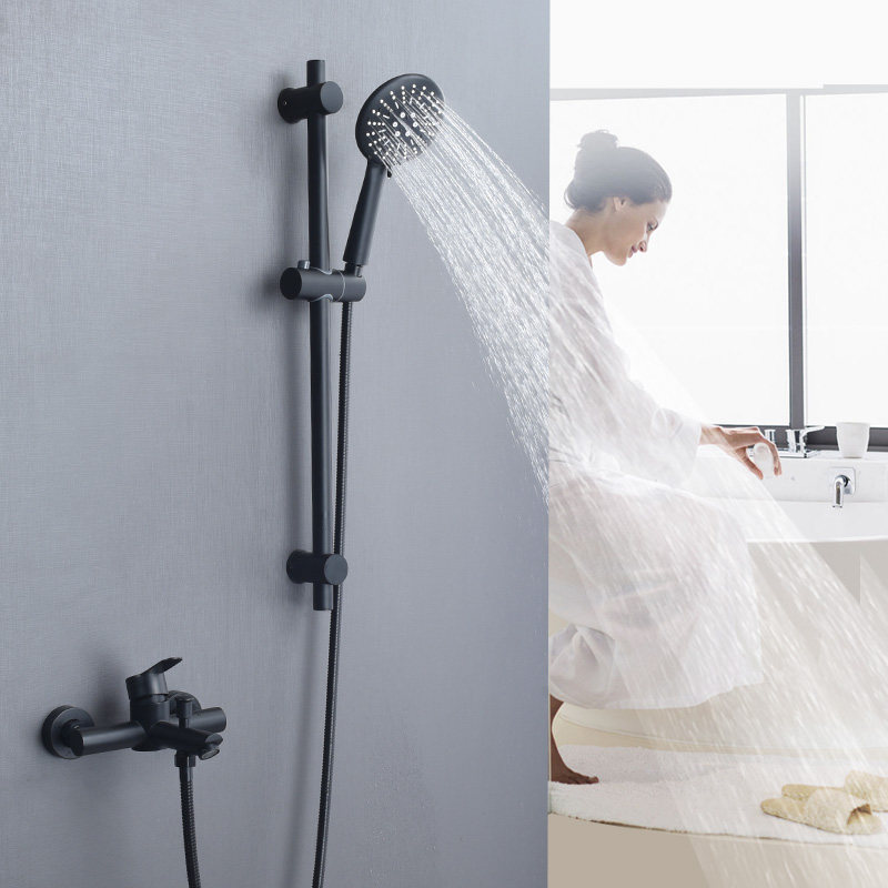 Faschso hot and cold shower tap black stainless steel hot and cold tap water mixing valve make-up room shower head suit