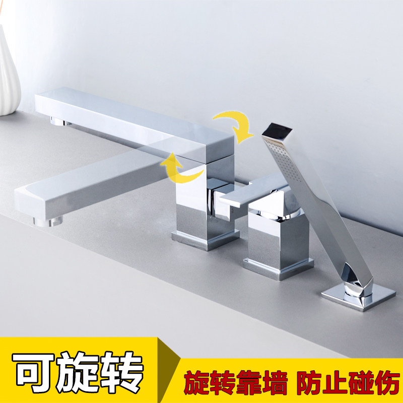 Fasso all-copper three-hole bathtub faucet with shower black hot and cold extended hotel bathtub side faucet