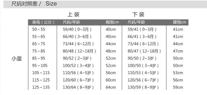  尺码对照表