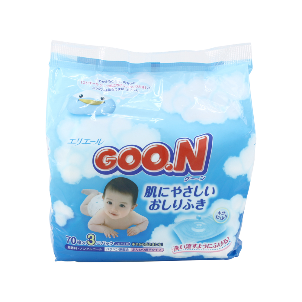 GOO.N大王湿纸巾 婴儿纸巾 柔濕巾 (70片x3包) 日本进口