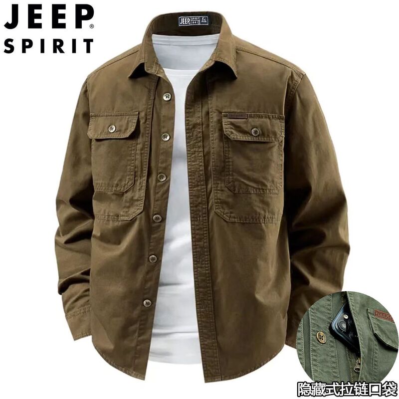 Jeep Pure Cotton Workwear Large Pocket Shirt Spring and Autumn Jacket Men's Shirt Long Sleeve Casual Loose Jacket Men Jeep Pure Cotton Workwear Large Pocket Shirt Spring and Autumn Jacket Men's Shirt Long Sleeve Casual Loose Jacket Men