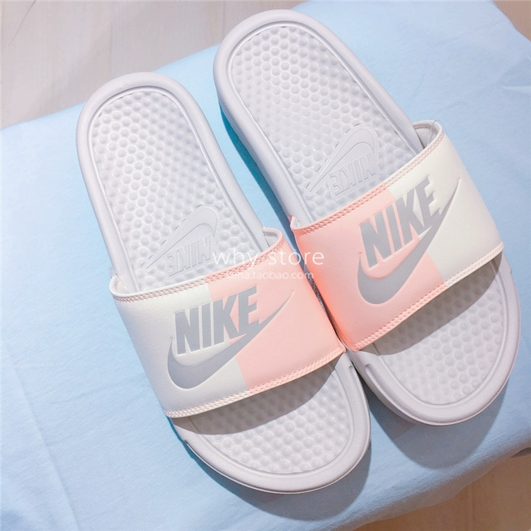 Nike BENASS chữ lớn logoI bãi biển bột trắng và đen âm dương khâu dép thể thao 343881