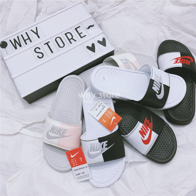 Nike BENASS chữ lớn logoI bãi biển bột trắng và đen âm dương khâu dép thể thao 343881 dép bitis