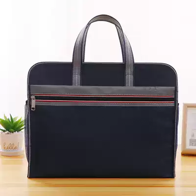 Portable document bag Canvas large-capacity file information bag Men and women's office with water cup bit briefcase conference bag