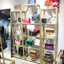 Nordic golden glass display cosmetics display creative bag display rack bag shop decoration renderings