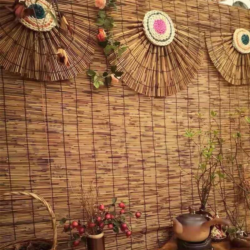 Fine woven reed curtain edging retro grass curtain shade curtain Roller curtain Leisure farm curtain decorative curtain Bamboo curtain custom