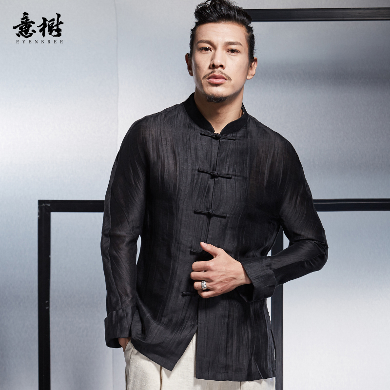 Yishu mùa xuân mới Tang váy han quần áo của nam giới retro dài tay áo khoác áo 100-shirt vải áo khoác khóa disbuckled