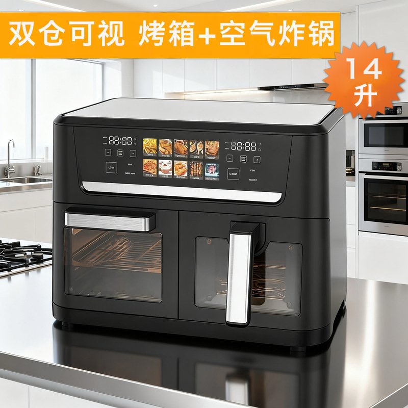 Dual-Chamber 14-Liter Air Fryer for Home and Commercial Use, Touch Button Smart Smokeless Oven, Electric Fryer for Fried Chicken and Fries