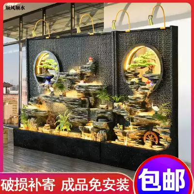 Outdoor water curtain wall Courtyard Indoor entrance water system screen Large rockery floor decoration High mountain and water landscape