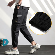 Small overalls mens straight tube loose fashion brand autumn pants mens autumn wear Joker casual tie pants