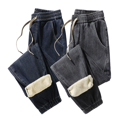 Зимние утепленные джинсы, эластичные штаны, коллекция 2023, эластичная талия