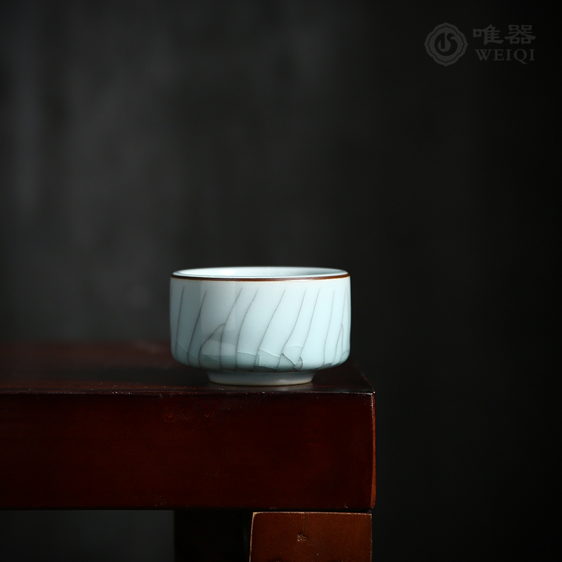 Green Porcelain Master Leaf Small Spring Chic Striped handmade cup Gothic Goblet Powder Green Master's Cup Korn Tea Tasting Cup Single Cup