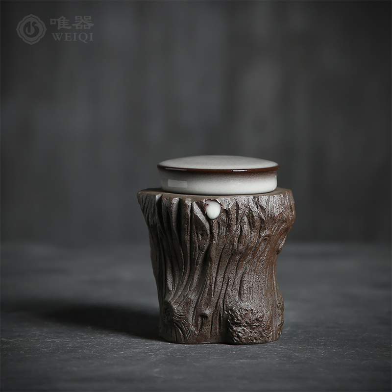 Green porcelain Wu Jun Handmade Tree Pile Tea Barn Cover Pot Pu'er Wake-up Tea Jar Ceramic Tea Leaf Jjar Tea Channel Zero Fit