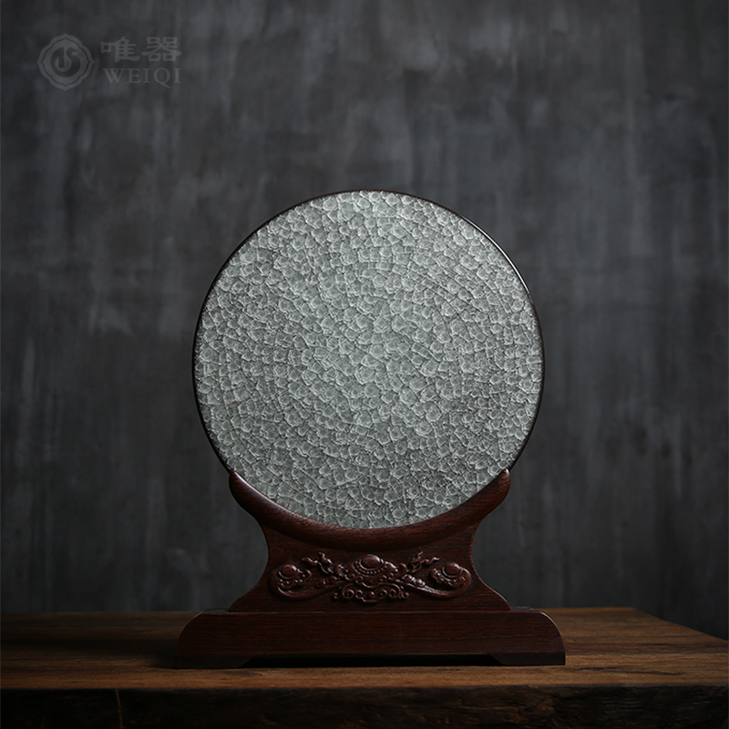 Green porcelain Wu Jun Artisanal Brother Kilo Iron Tire Ice Cracked Decoration Pan Home Swing Accessories Mirror Flowers Water Yubi Collection