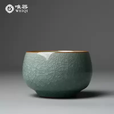 Only Longquan Celadon kung fu tea cup master Ye Xiaochun handmade brother kiln ice crack drum cup Master cup