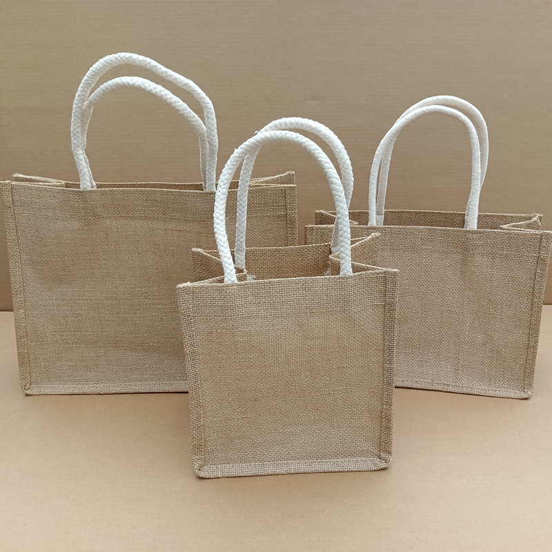 Jute Linen Tote Bag Shopping Bag Teapot Tea Set Gift Bag Lunch Box Hand Painted Canvas Bag Custom