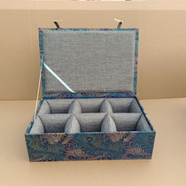 Increase the brocade multi-grid storage box 6 palace grid multi-hand teapot storage box collection box large tea cup build a gift box