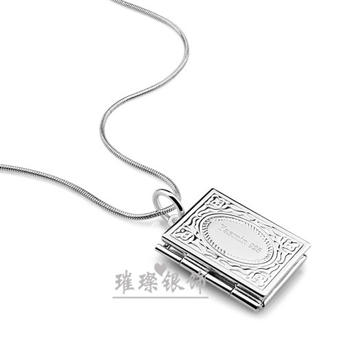 Couple Necklace with Photo Pendant, Book Photo Box Necklace, DIY Birthday Gift, Song Jung-Ki Photo Silver Jewelry Couple Necklace with Photo Pendant, Book Photo Box Necklace, DIY Birthday Gift, Song Jung-Ki Photo Silver Jewelry