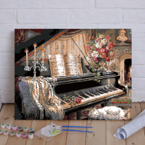 DIY digital oil painting animal flowers cartoon still life living room large digital hand-painted decorative painting piano kitten