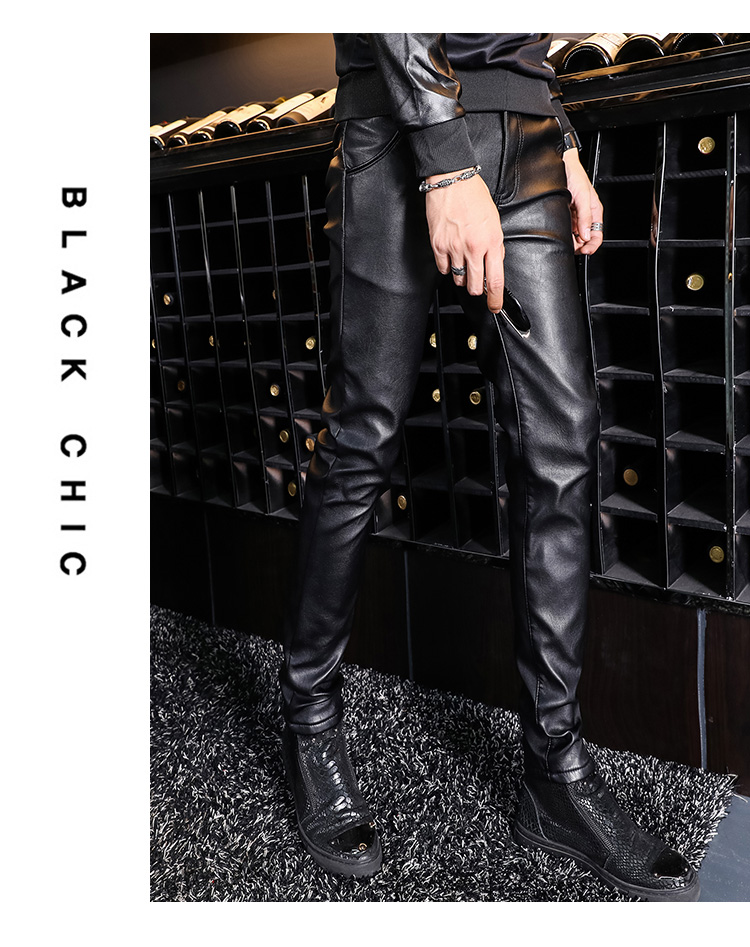 Quần da nam mùa đông cộng với nhung Slim Giày da thật Pu quần da nam xe máy Quần ấm gió bó sát chân quần thủy triều - Quần da quần kaki nam