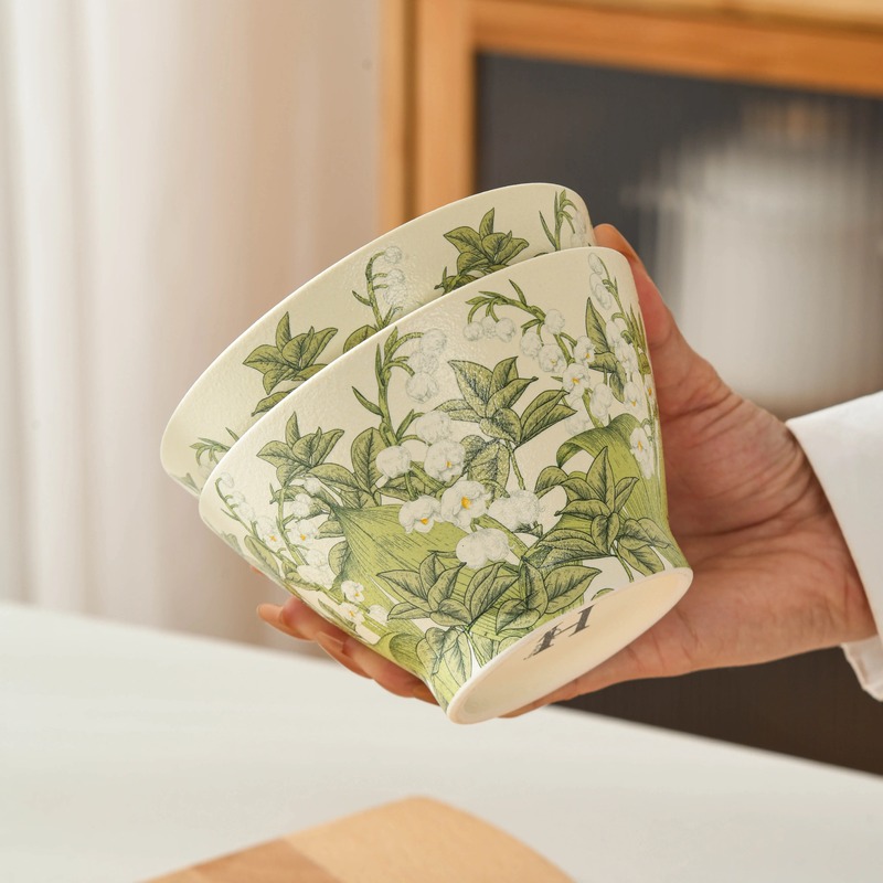 Yunyi Xinghe Happiness Lily of the Valley Tableware Ceramic Bowl and Plate Set for Home Use, Rice Bowl, Light Luxury Dish Plate
