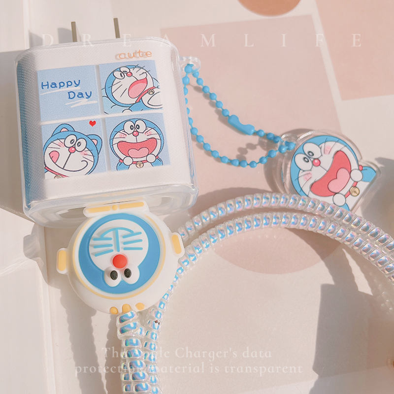Applicable to Apple 12 data cable protective cover 20W charger transparent protective case robot cat iphone11proiPad8