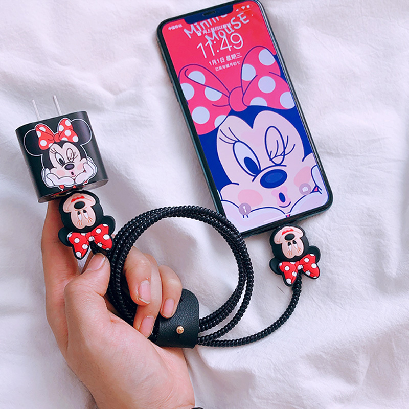 iphone11 data protection line Mickey is suitable for Apple XS X charger winding rope earphone storage bag