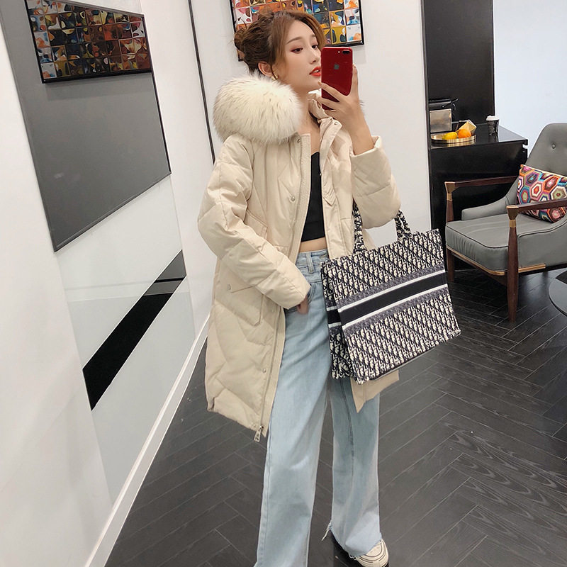 2019 autumn and winter women's new women's down jacket women's mid-length Korean version slim big fur collar down jacket women's coat