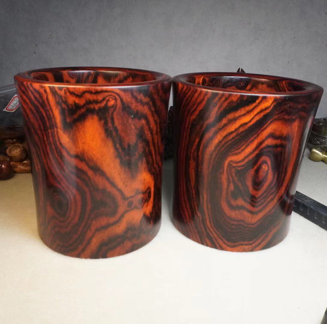 Mahogany old material pen holder Burmese big red acid stick grimace pattern illustration holder exquisite oversized solid wood pen box ornaments