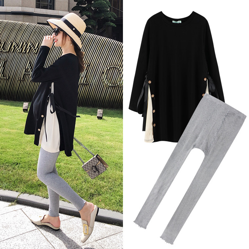 Maternity dress net red set fashion T-shirt Spring and Autumn 2021 new summer T-shirt maternity spring top