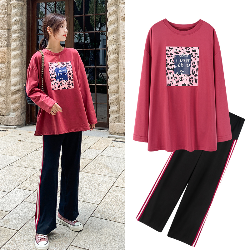 Pregnant Woman Autumn Clothing Fashion Suit Woman 2022 Autumn Winter Gestation Pregnancy Mother Tide Bottling Gestation Autumn Net Red with two sets-Taobao