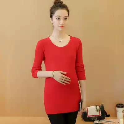 Pregnant women Spring winter clothing 2021 New Korean version of pregnant women sweater pullover medium long knitwear long sleeve round neck top