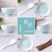 Household European-style underglaze color ceramic tableware DIY simple rice bowl soup bowl noodle bowl soup bowl soup bowl soup spoon dish