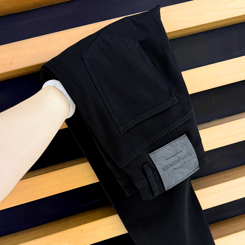 Summer Thin Style/Anti-Fade Cropped Jeans for Men/Pure Black Trendy Versatile Stretch Slim-Fit Skinny Pants for Men