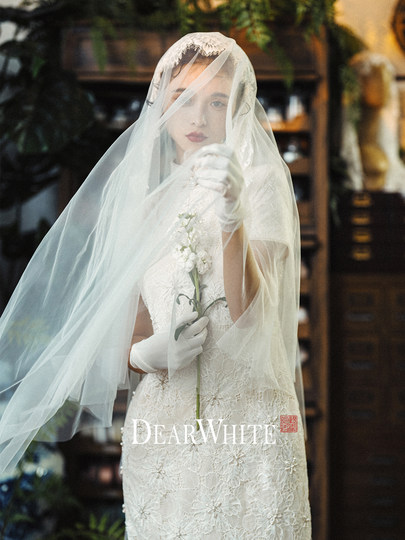 亲爱的白原创《鸣泉》新中式白色旗袍婚纱蕾丝连衣裙订婚礼服女