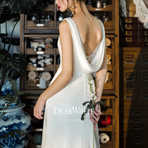 Dear white original early morning satin fish tail wedding dress main yarn French bridal minimalist white greeting dress